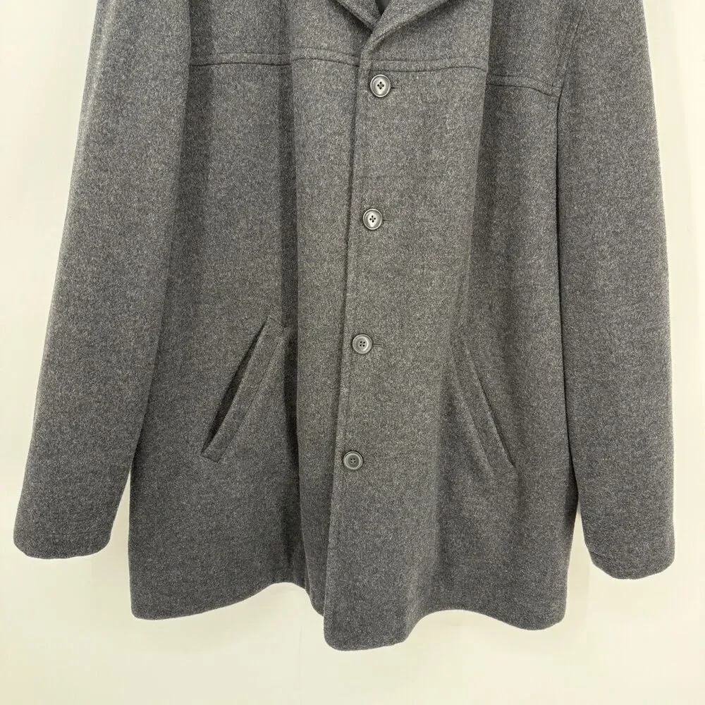 J Crew Overcoat Jacket Wool Blend HEAVY Quilted Lined Gray Long Preppy Size XL